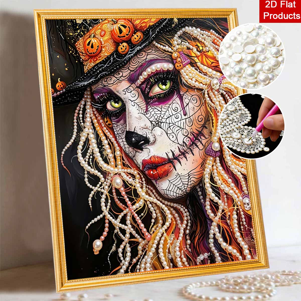 Halloween pumpkin witch pearl painting art full pearl handmade diy home decorations 30x40