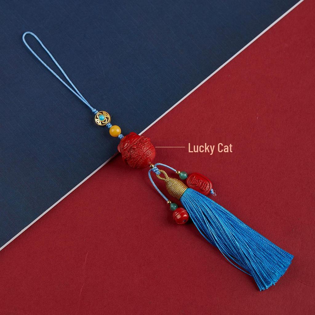 Jingchunlan High Content Cinnabar Red Sand Car Charm with Lucky Cat Guanyin Pixiu