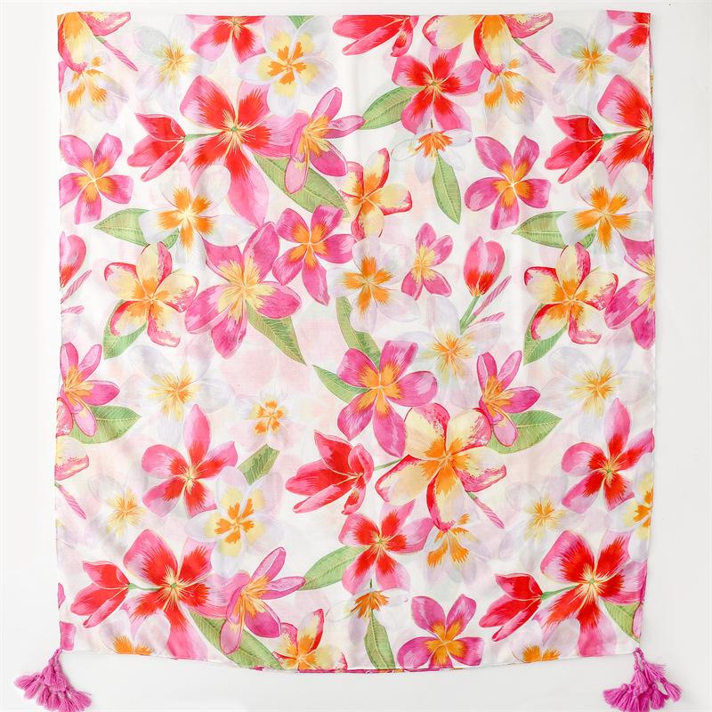 Scarf Soft Cotton And Hemp Texture Silk Scarf Women'S Hot Pot Gold Rose Pink Flower Tassel Travel Shawl