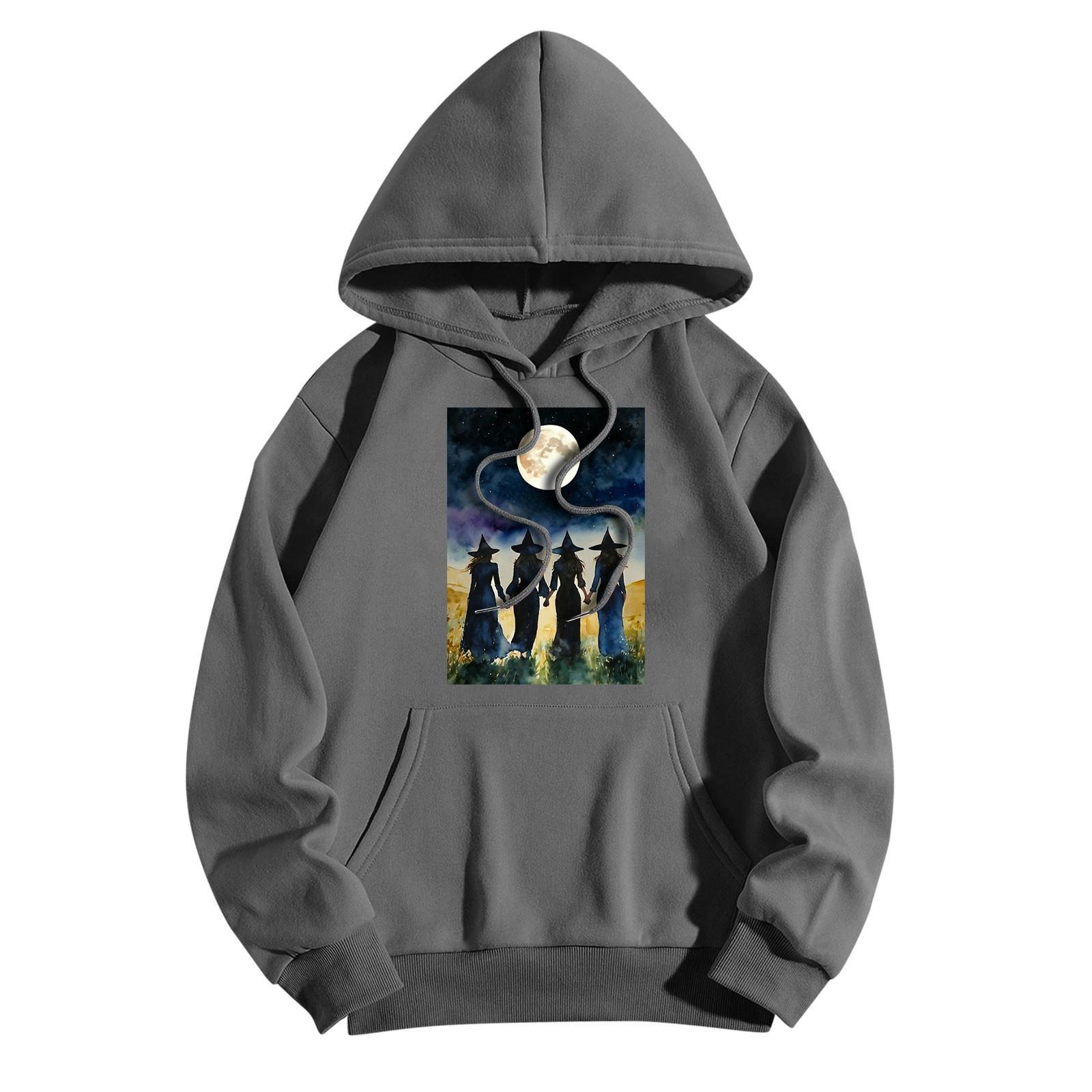 Женская модная повседневная толстовка с капюшоном и принтом ведьмы на Хэллоуин — фото 3