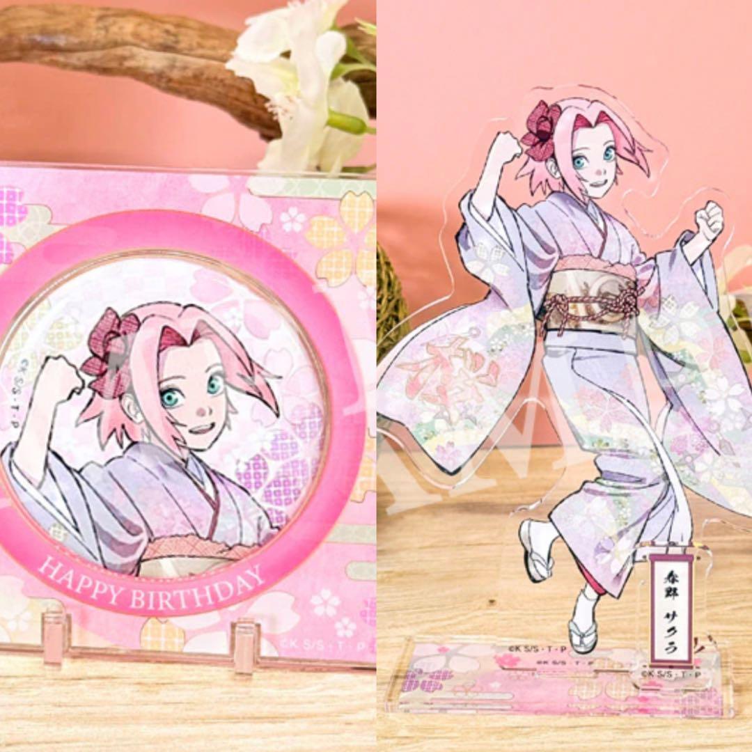 Used NARUTO Shippuden Acrylic Stand Can Badge with Acrylic Base Sakura Haruno 2 items