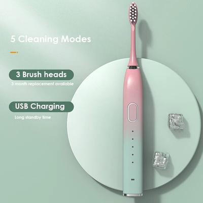 Ultrasonic Electric Toothbrush 5 Modes Usb Rechargeable Ipx7 Waterproof Whitening For Adults Children 3 Brush Head Storag Box