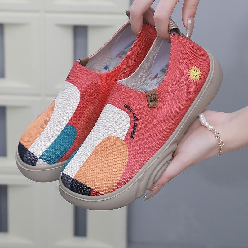 ****** and Autumn New Women's Old ******* Cloth Shoes Trend Painted Casual Shoes S**t Sole S**t Surface Flying Weave Thick Sole One-pedal Single Shoes