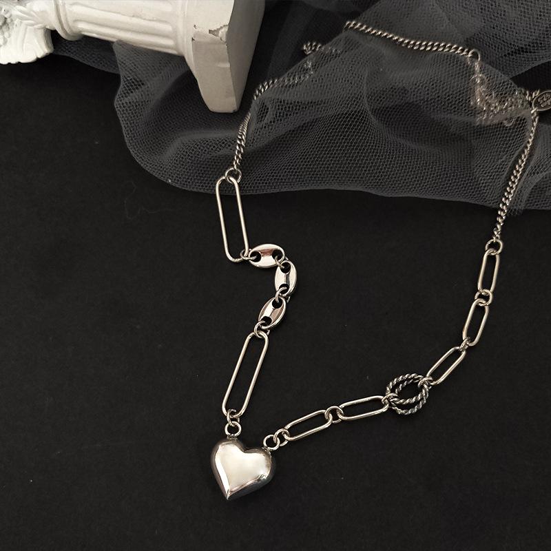 Colier Coreean din Argint Sterling 925 cu Inimă - Lanț Minimalist Vintage pentru Claviculă pentru Femei