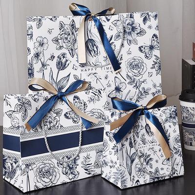In-Stock Holiday Gift Bag with Ribbon - Cross-Border Patterned Paper Bag