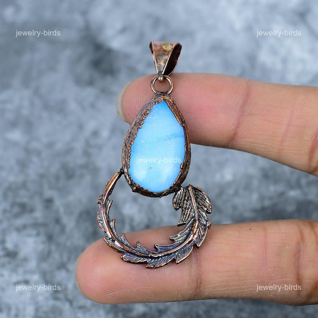 Pear Amazonite Gemstone Birthday Gift Electroformed Heart Chakra Pendant Copper VP-32