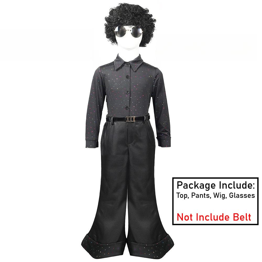 Kids Boys Retro 70s Disco Sequins Singer Model Show Top Pants Wig Set Children Halloween Cosplay Costumes Role Play Outfit
