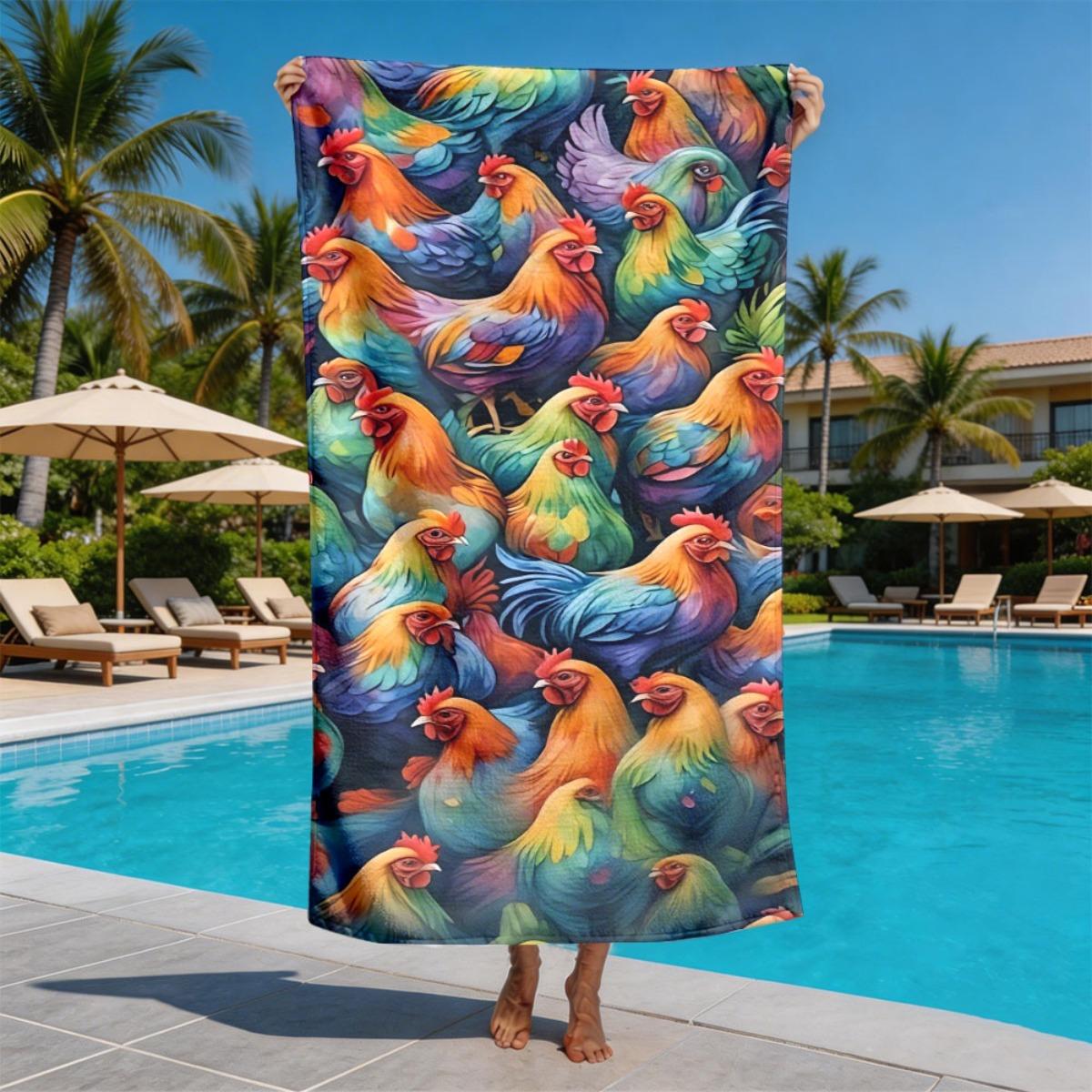 

Rainbow Rooster Art Theme polyester microfiber beach towel is highly absorbent, suitable for swimming and beach outings W40*H60(CM)