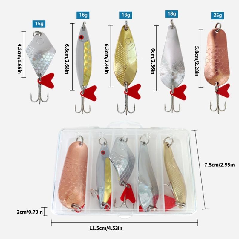 Swimming Fishing Spoons Lures Treble Hook Set Curved Hard Fish Baits Metal Construction Fishing Sequins Lures Baits