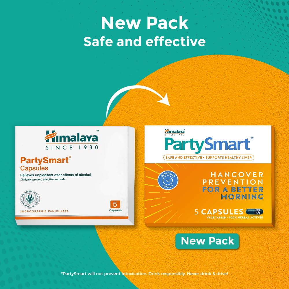Himalaya PartySmart Herbal Capsules For Hangover Prevention, Supports Liver Health And Better Mornings, Safe And Clinically Proven 1 Box(5 x 5 cap)