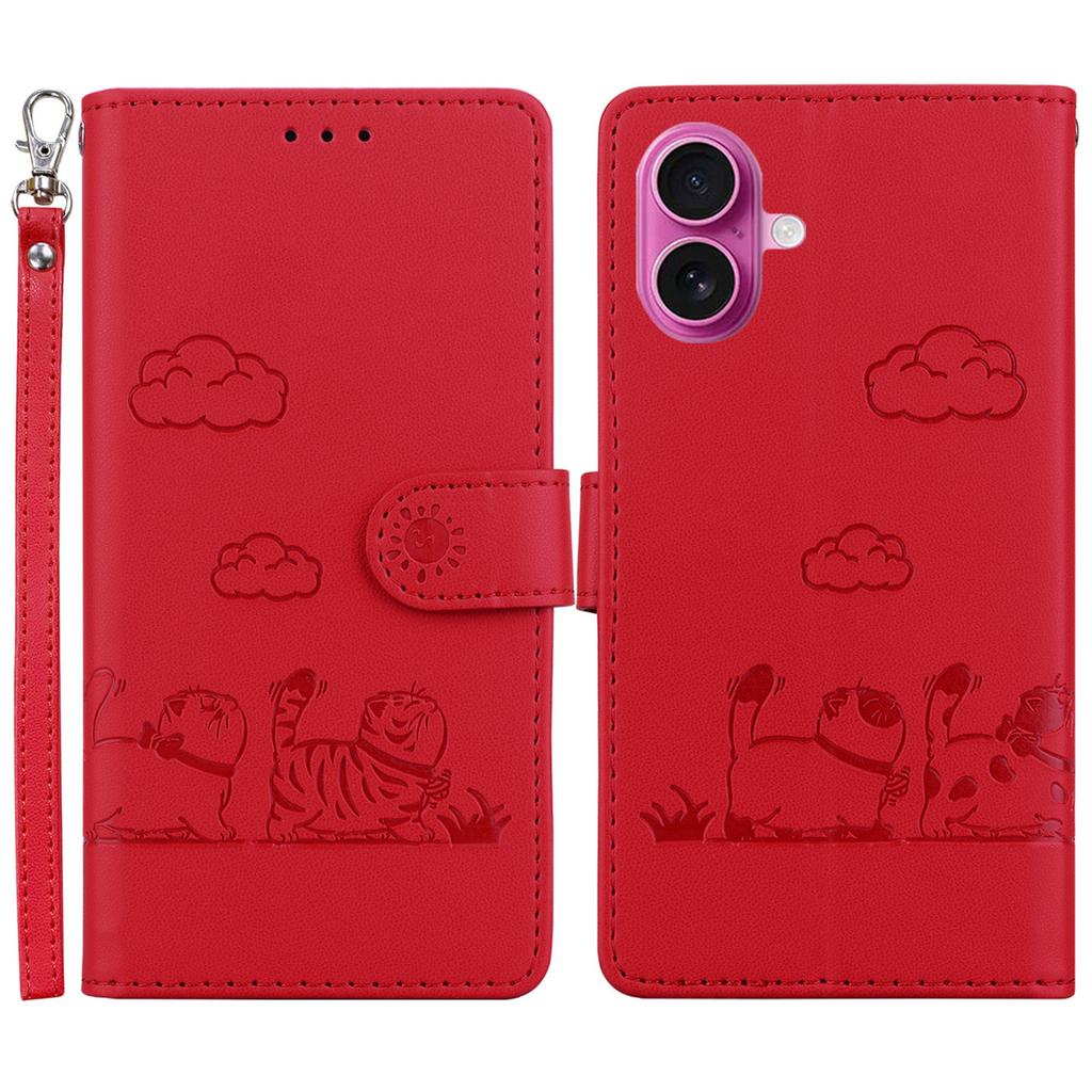 For iPhone 17 Case RFID Blocking Kitten Pattern TPU+PU Leather Phone Cover with Strap