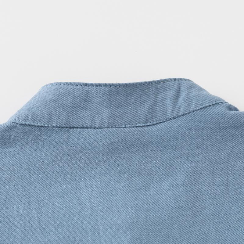 Boys' Solid-Color Stand-Up Collar Long-Sleeve Shirt for Spring and Fall