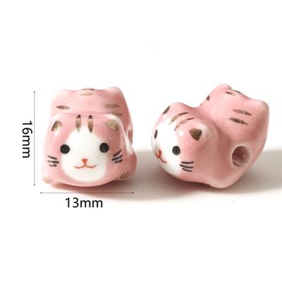 Contas Cerâmicas de Gato Fofo 3D Para Fazer Joias de Pingente DIY Achados de Contas de Animal Gato Cerca de 16mm x 13mm, Furo: Aprox. 2,5 mm, 2 Unidades