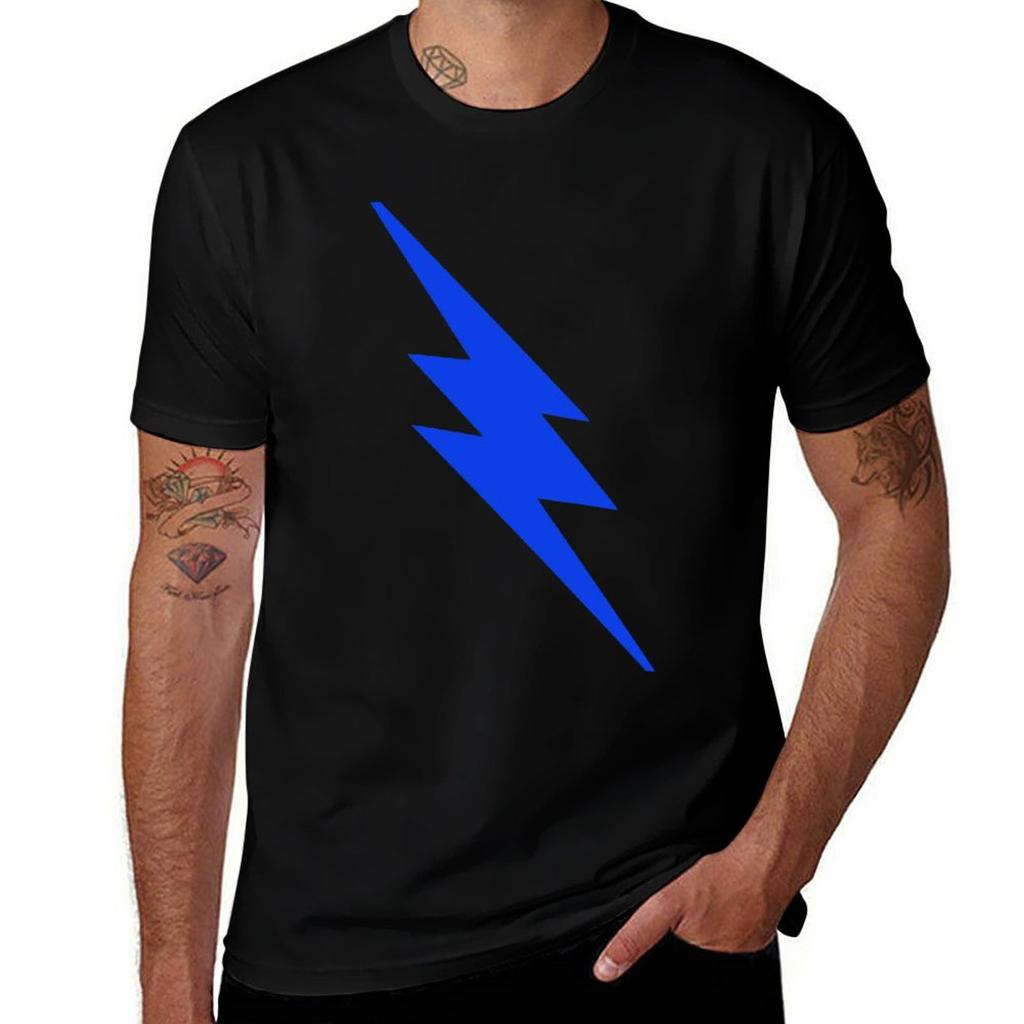 Blue Lightning Bolt Tshirt Minimalist Plain Crew Neck Tshirt
