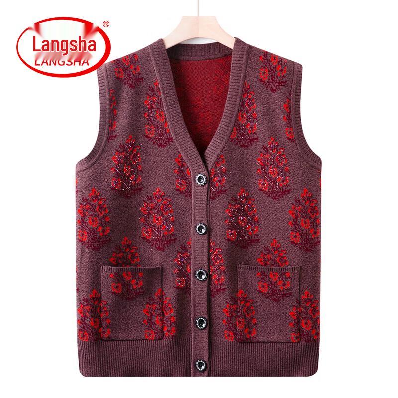 Damen Floral V-Ausschnitt Strickweste für reife Damen