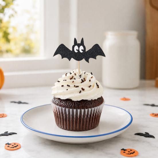 8 Pcs Halloween Bat Cupcake Toppers Black Bat Cake Picks for Halloween Baby Shower