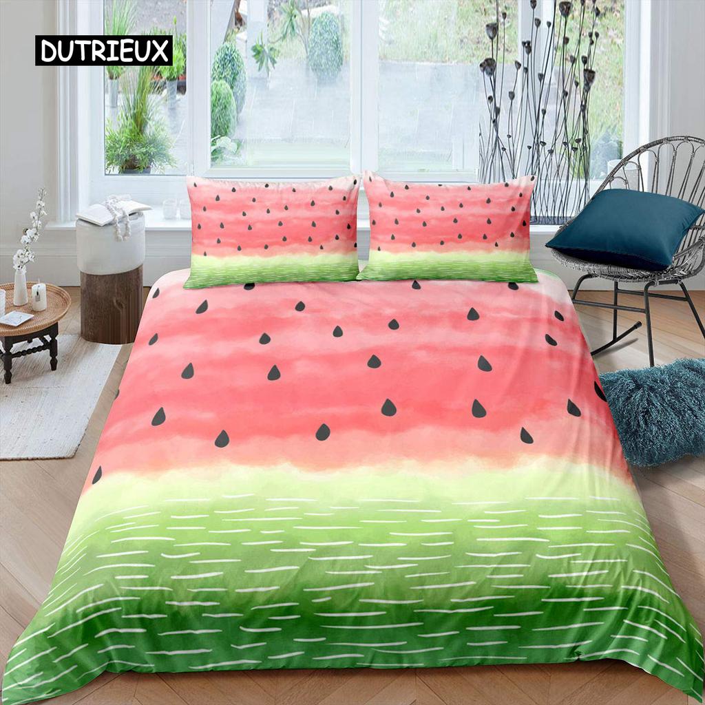 Watermelon Duvet Cover Set Hawaiian Bedding Set King Size Microfiber Summer Fruit Theme Comforter Cover for Kids Boys Girls Teen