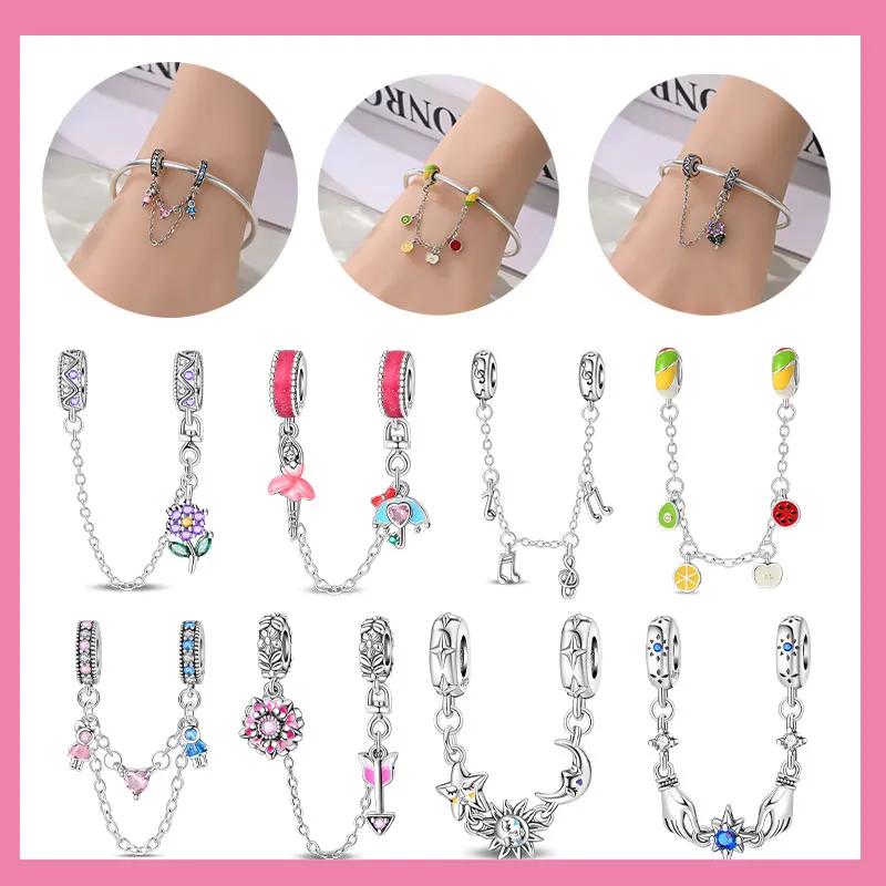 Original 100% Copper Clasp Clip Bead Star Moon Safety Chain Fit Original Bracelet Diy Jewelry Making Women Gift