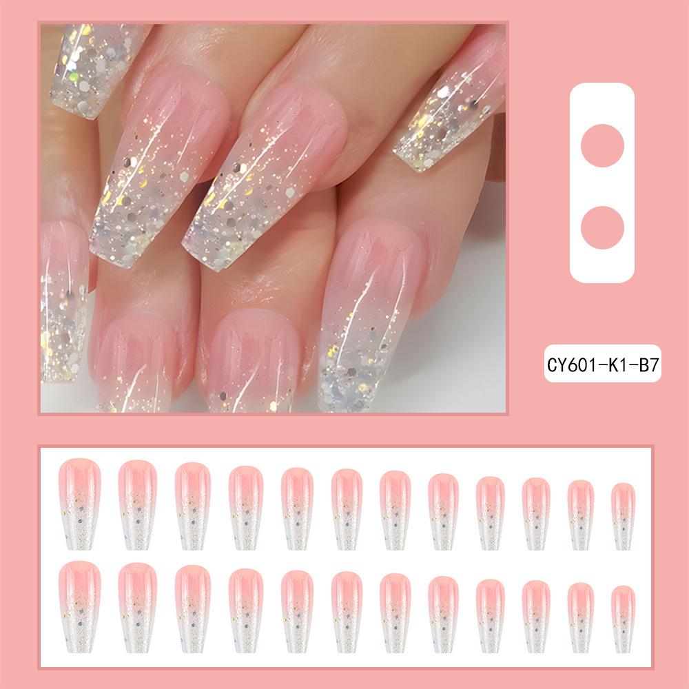 Reusable Blush Nail Art Set: 24 Detachable Wearable Nail Stickers