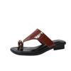 Women's Summer New Toe Loop Metal Square Toe Low Heel Slides - Plus Size Retro Outdoor Thong Sandals