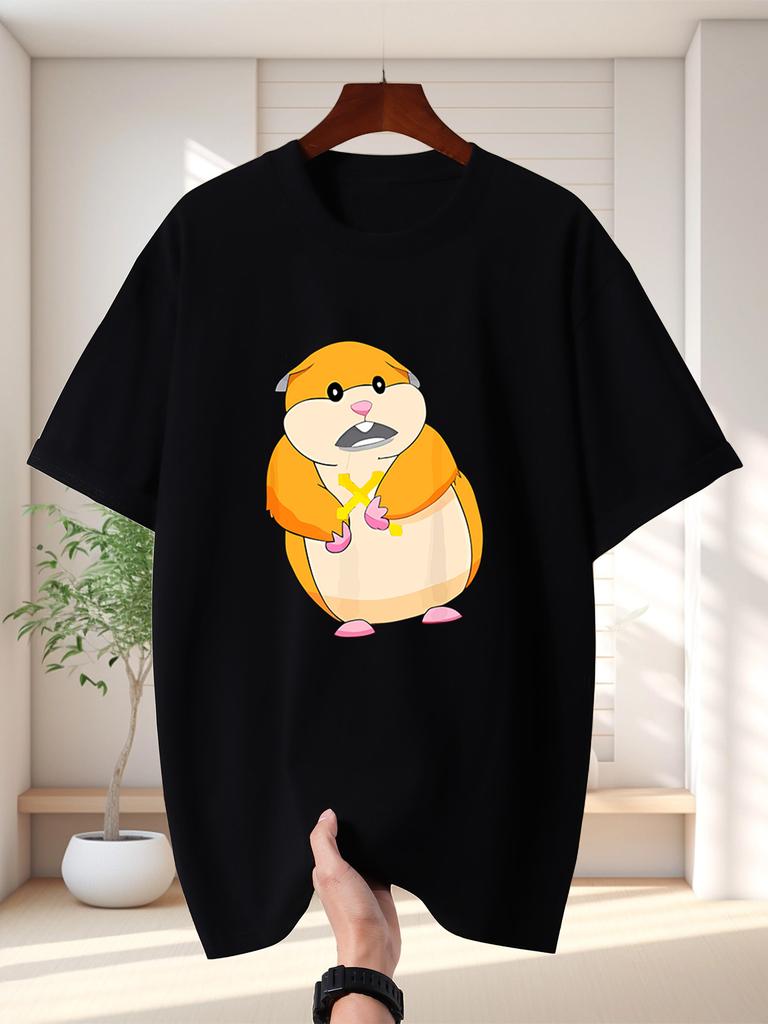 Unisex T Shirt Cute Chubby Hamster Cartoon Graphic Tee Funny Pet Print Short Sleeve O Neck Loose Casual Tops Summer Streetwear