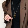 Vintage Tiger Eye Stone Cross Pendant Necklace with Sweater Chain Design