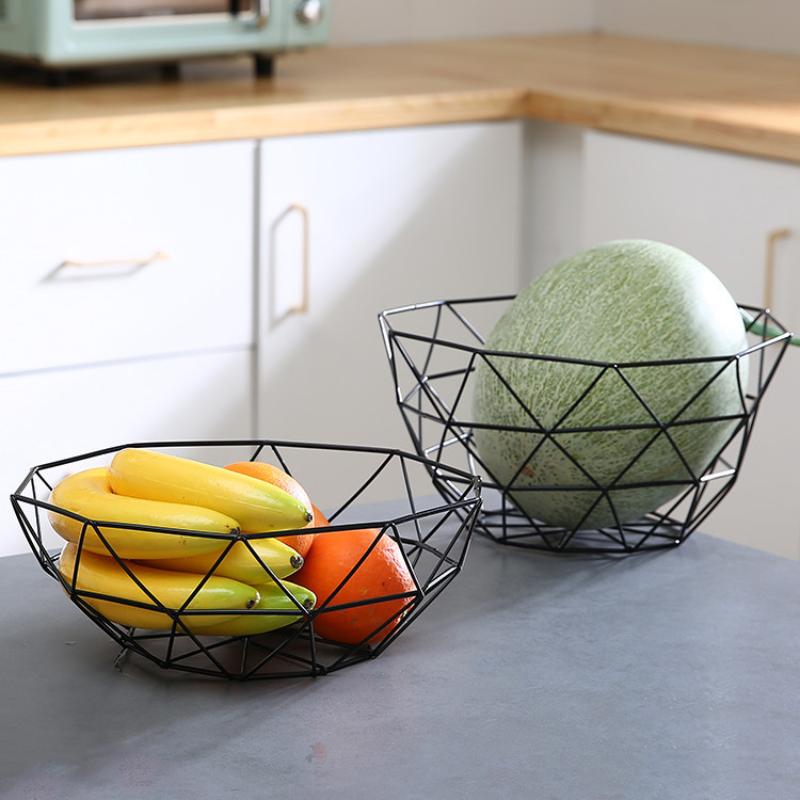 Fruit Bowl Washing Fruit Hollow Drain Basket Iron Fruit Basket Living Room Coffee Table Net Red Fruit Plate Snack Storage Basket