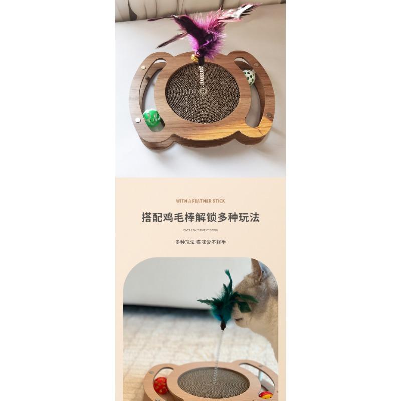 Solid Wood Wear Resistant Cat Scratching Turntable With Bell Cat Teasing Toy Pet Supplies