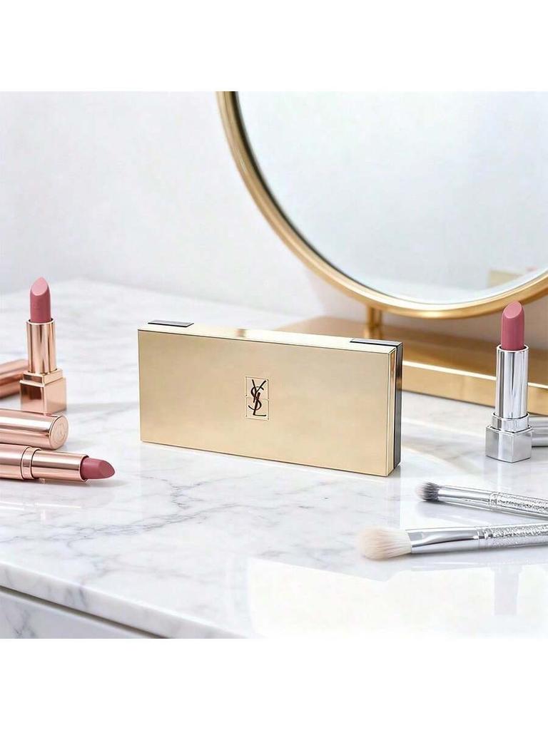 YSL Women's Golden Storage Case with Built-in Mirror, Portable for Easy Touch-ups