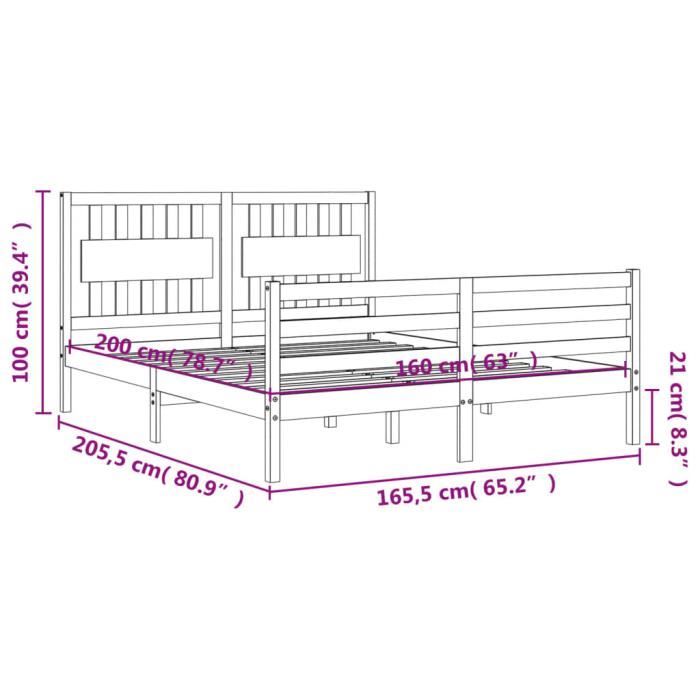 VidaXL Bed Frame with Headboard White 160x200 Cm Solid Wood 3194322