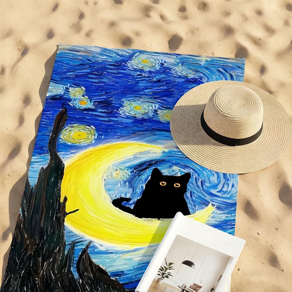 Asciugamano Stampa Gatto Arte Van Gogh Asciugatura Rapida Morbido Yoga Nuoto Fitness Alpinismo Grandi Asciugamani da Spiaggia