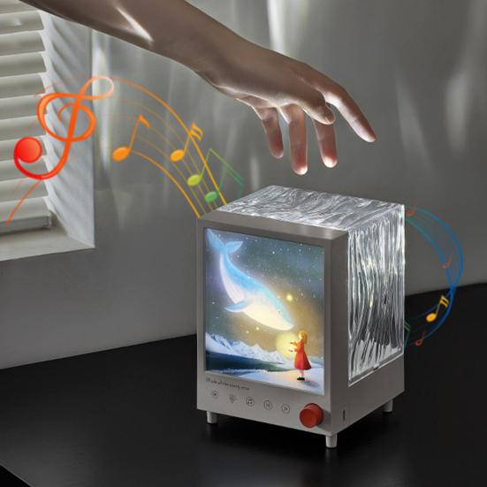 Yousheng Aurora Projector Night Light with Bluetooth-compatible Speaker Color Changing LED Wave Effect Night Light Rechargeable Bedside Lamp