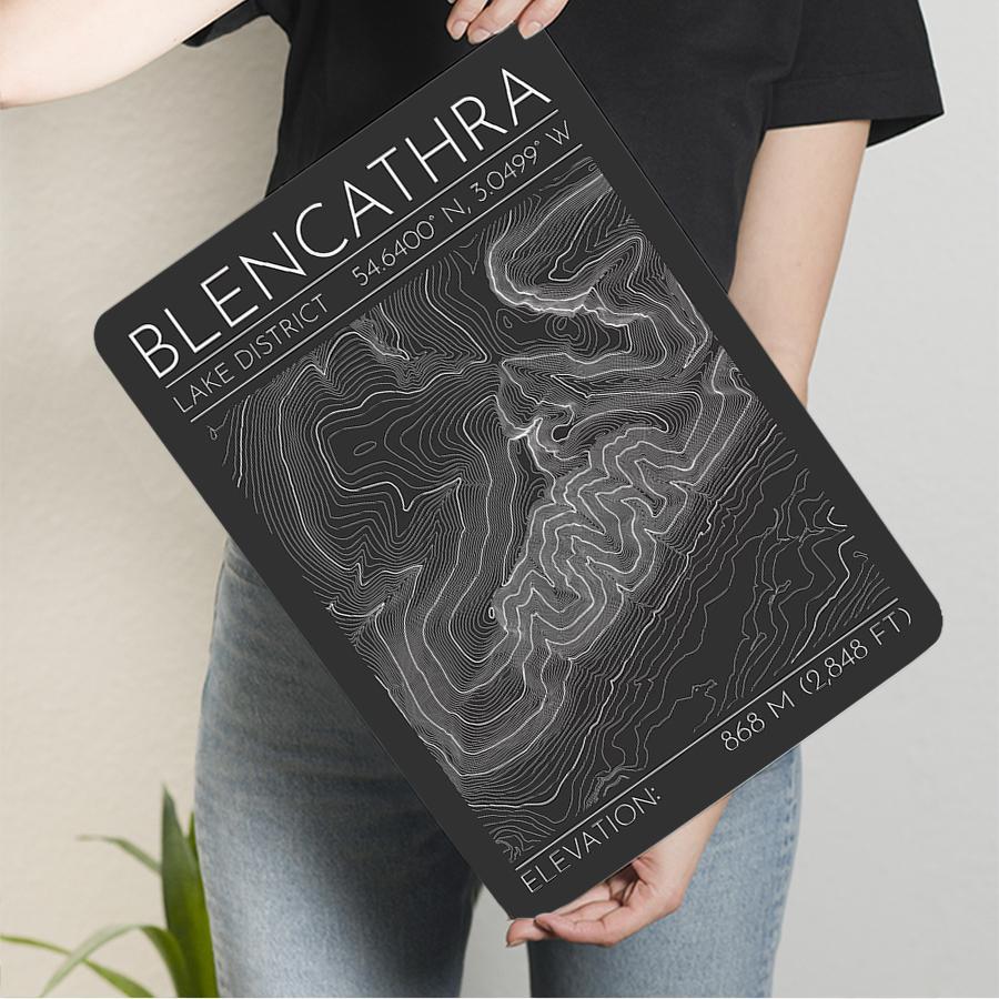 Blencathra Lake District Topographic Map Metal Wall Art Home Decor m Elevation Geographical Print 20x30cm（7.8x11.8inch）