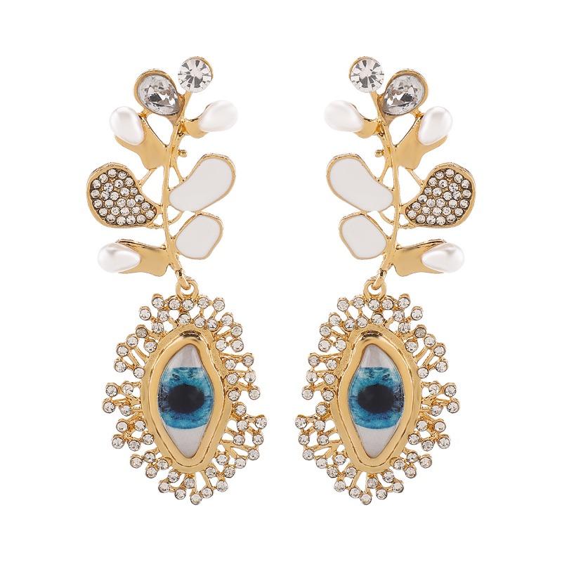 Design Dripping Oil Leaf Earrings, Fashionable Retro Temperament, Eye Diamond Earrings, Earrings.