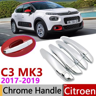 Pro Citroen C3 MK3 2017~ Luxusní chromované vnější kryty klik dveří Autopříslušenství Samolepky Sada lišt 2018