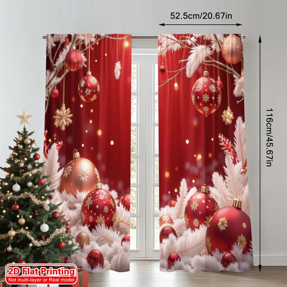 2ks 2D plochý tisk Vánoční scéna Závěs Červené vánoční ozdoby Hvězdy 100% Polyester Bez elektřiny Svátek