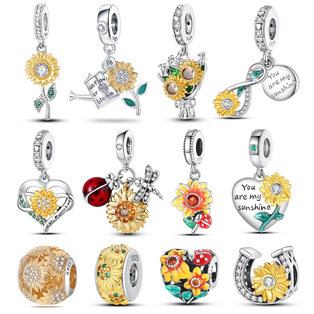 

New 925 Silver Plated Sunflower Charms Fit Charm Bracelet Women Pendant Beads DIY Jewelry Gift