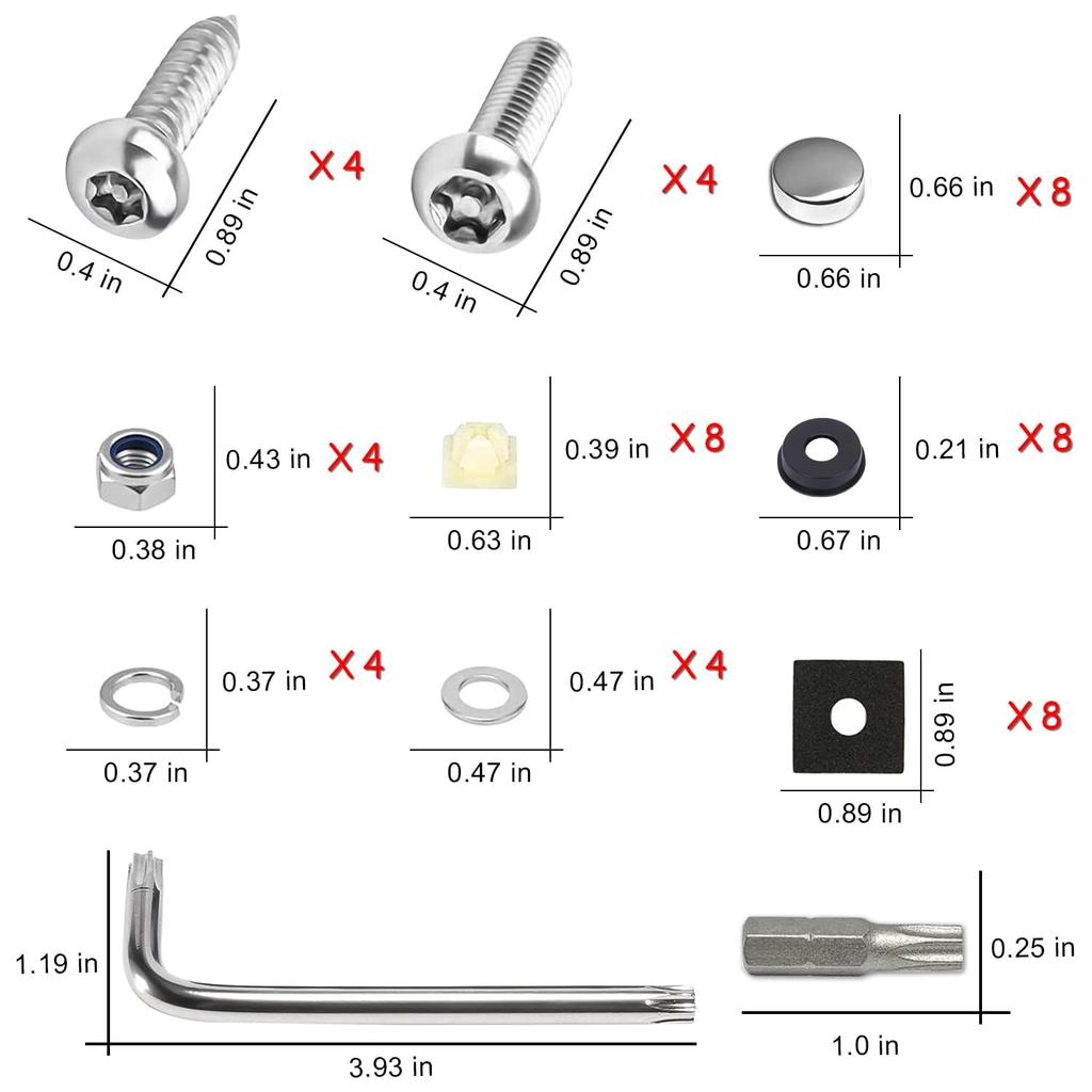Anti Theft License Plate Screw Kit Tamper Proof License Screws Car License Plate Bolts 304 Stainless Steel Plate Mounting Hardware - 1/4’’ Screws
