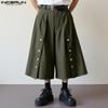 Men Capri Casual Loose Wide Leg Buttons Striped Cropped Pants Shorts