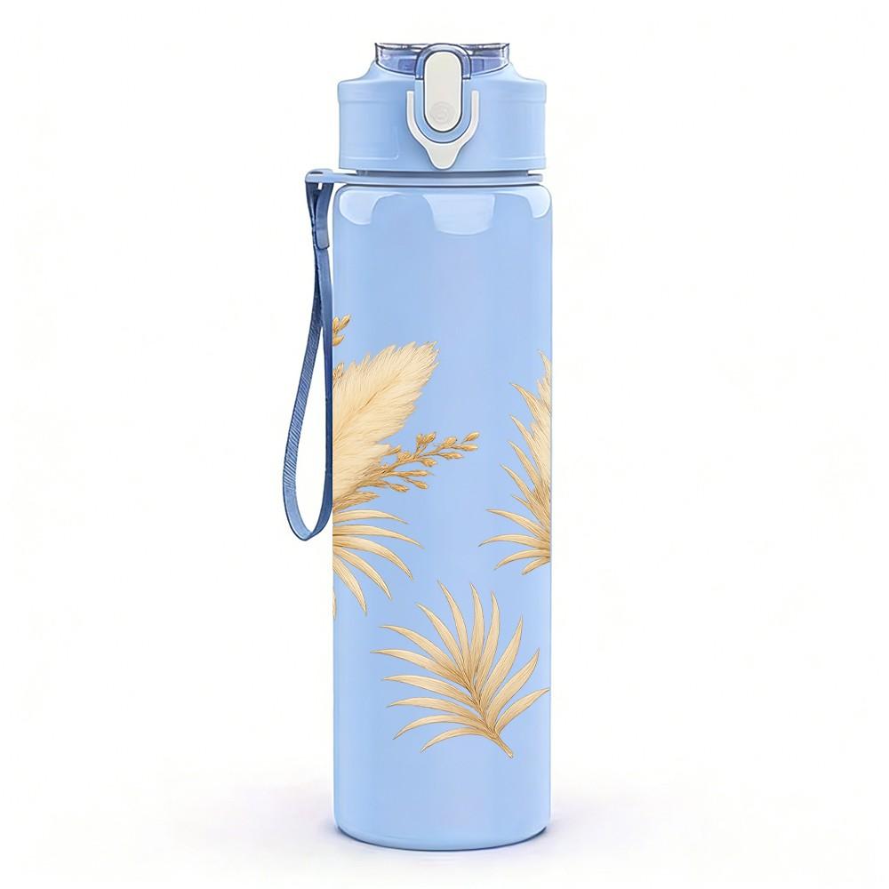 1PC Dry Beige Pampas Grass Bouquet Print 750ml Color Plastic Sports Water Bottle Leakproof Flip Straw Lid Suitable for Sports Office Home Use