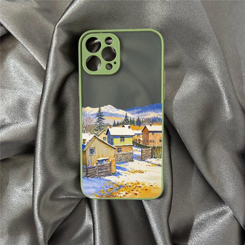 Ink Painting Autumn Scenery House Phone Case for IPhone 16 15 13 12 11 Pro Max Mini 14 Plus SE20 X XS XR Shockproof Hard Covers