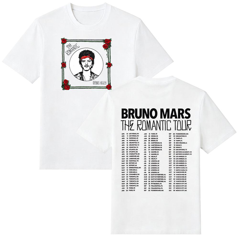 Bruno Mars The Romantic Tour 2026 New Date Tee Red Rose Vintage Graphic Print T Shirts High Quality Cotton Casual Unisex Clothes