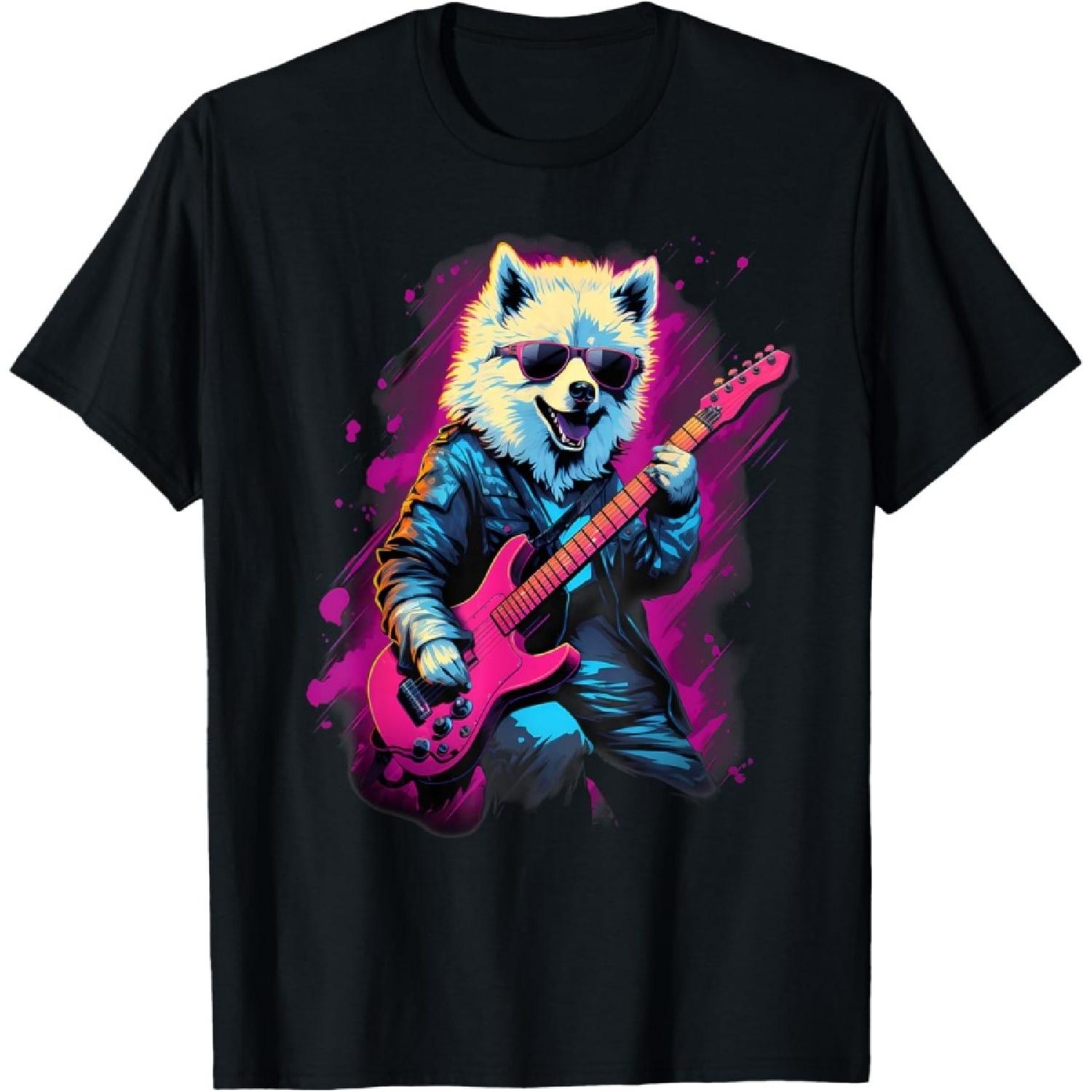 Punk Rock Guitar Samoyed Dog Guitarist T-Shirt(1) S