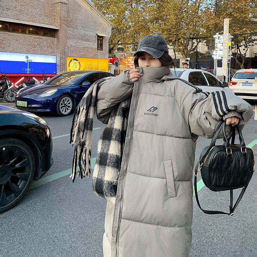 Newest Warm Cotton Jacket for Students - Long Length Korean Style Loose Three-Line Puffer Coat Oversized Outerwear