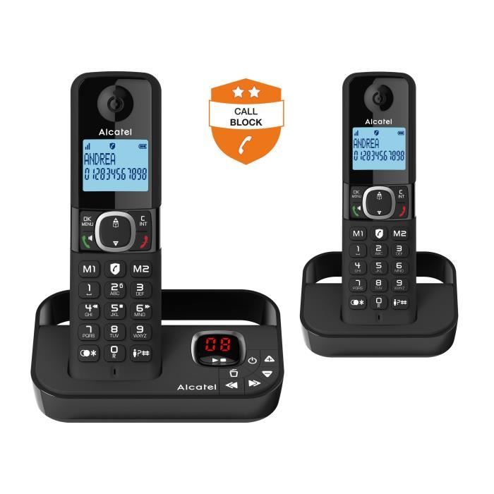 Cordless landline phone - ALCATEL - F860 voice duo black - With unwanted call blocking function