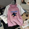 Girls' Trendy Patchwork Striped Cotton T-Shirt - Summer Short-Sleeve Round Neck for Medium & Large Sizes