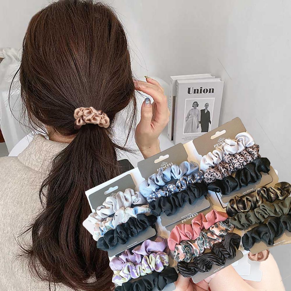 3Pcs Silk Satin Scrunchies Set Ponytail Holder Hair Ties Solid Color Floral Hair Rope Hair Bands Women Girls Hair Accessories