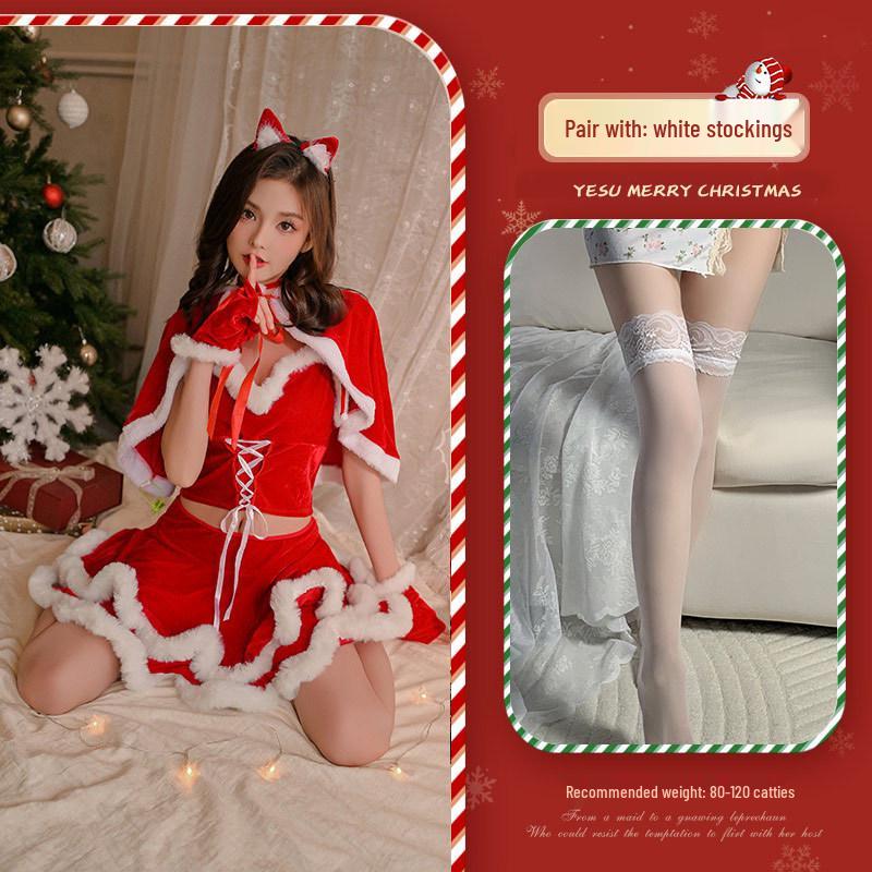 Festive Red Bunny Girl Outfit with Cape – Pure Desire Style for Christmas and New Year’s Day