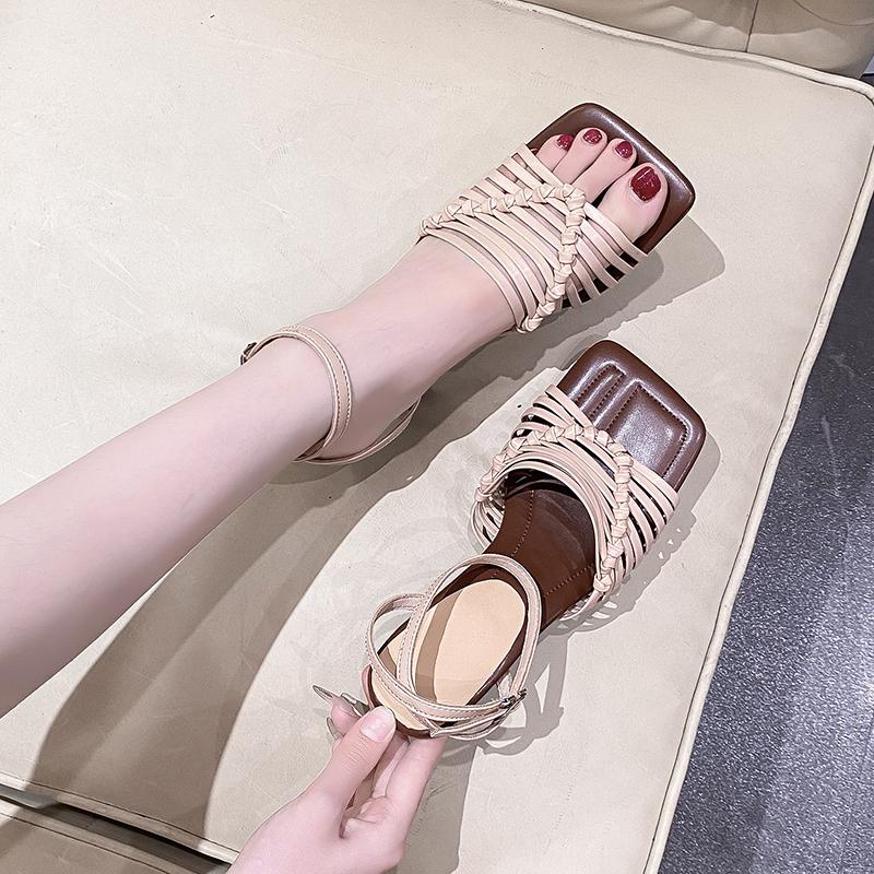 Fashion 2025 Brown Sandals Women Summer New Fashion Women's Sandals Open Toe Pumps Women Shoes Dress Soft-soled Heel High Shoes
