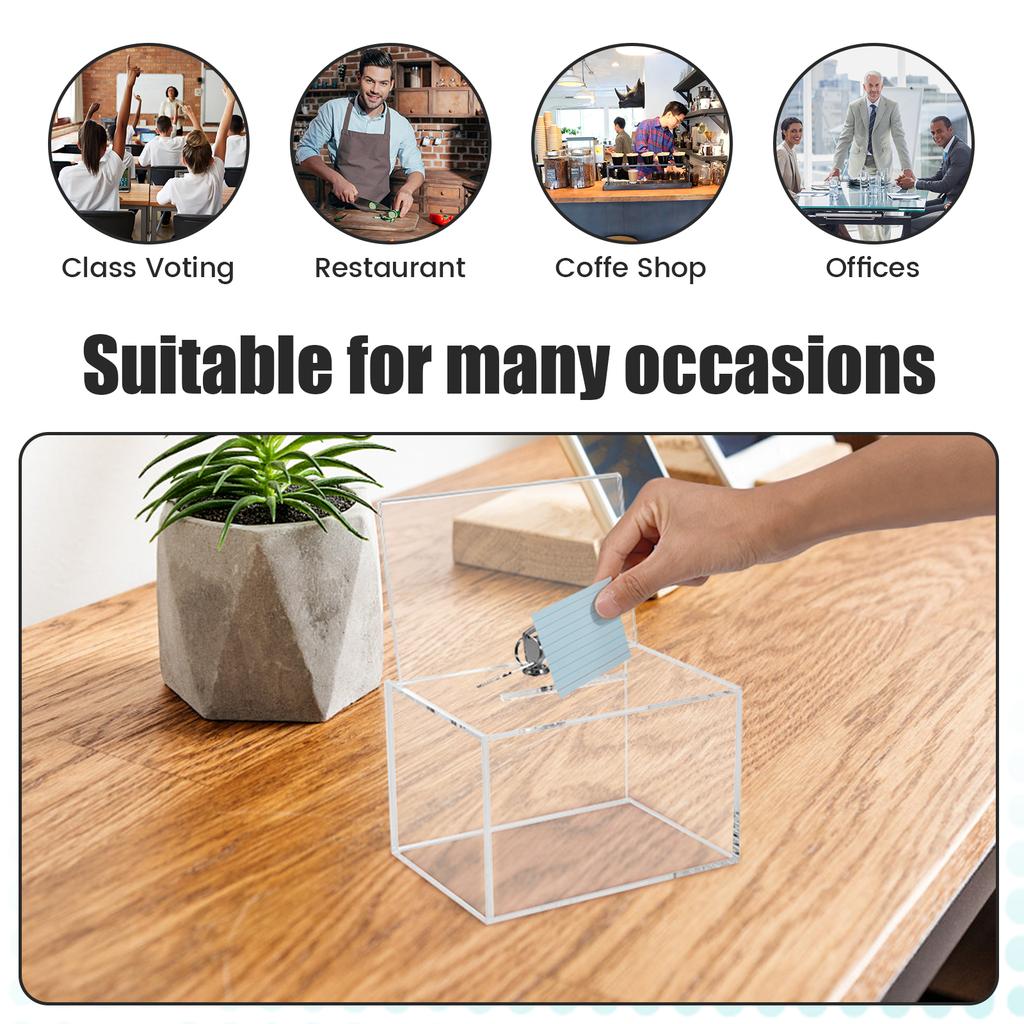 Acrylic Donation Box with Lock Clear Ballot Box Sign Holder Portable Suggestion Storage Container Raffle